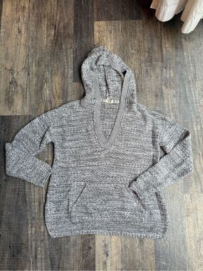Roxy Gray Hooded V-Neck Sweater